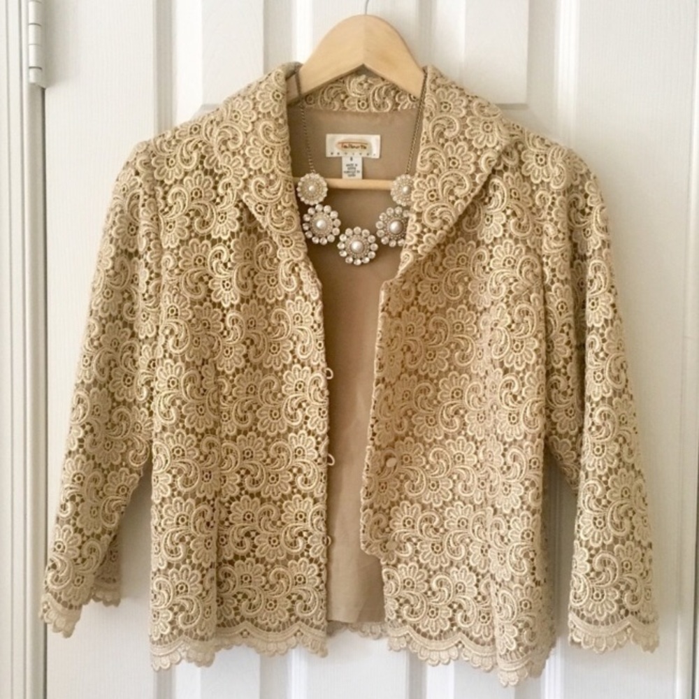 Talbots Gold Shimmer Lace Scalloped Blazer